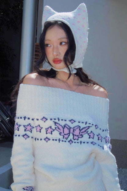 플러피 물방울 무늬 울 모자