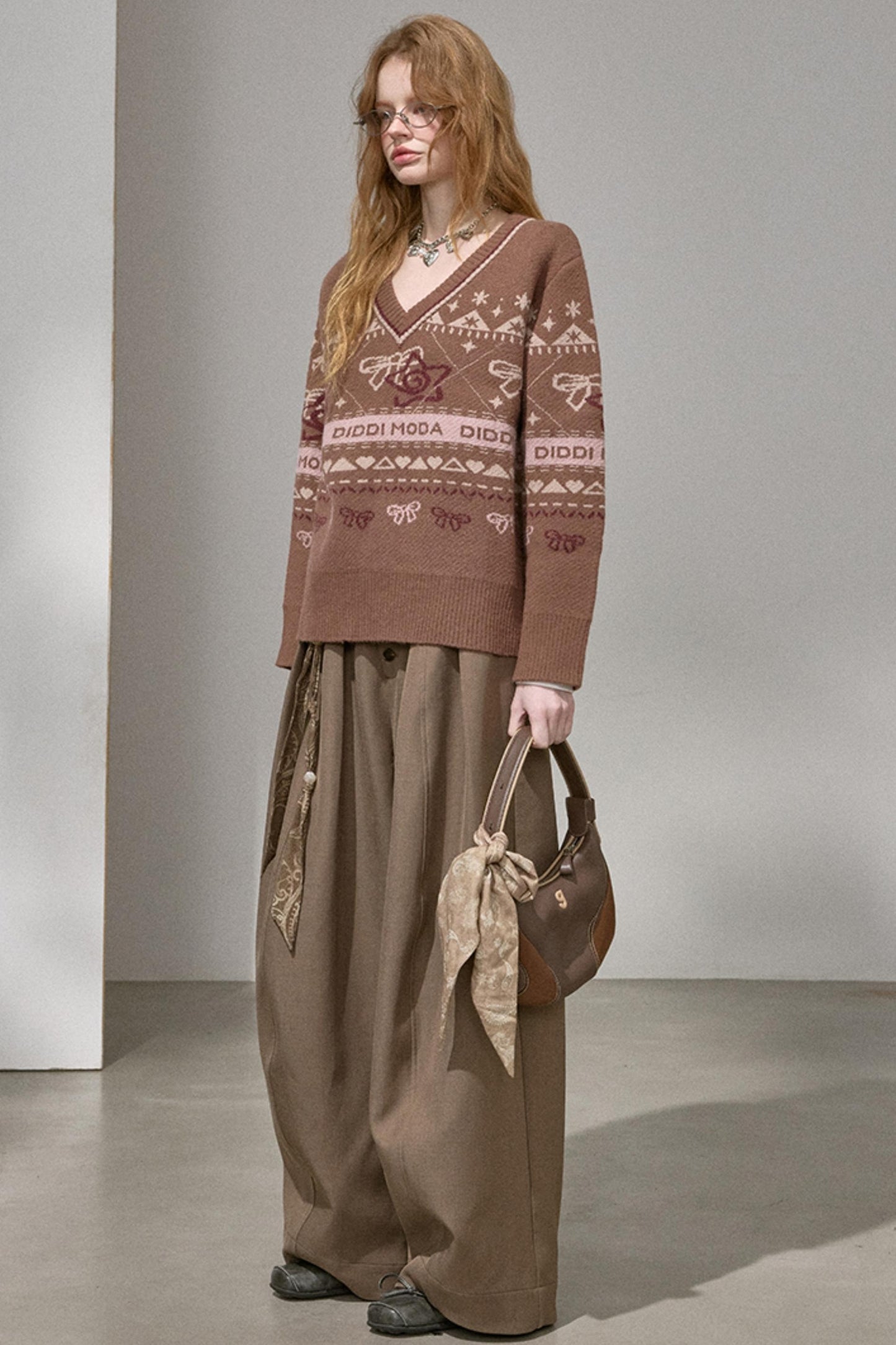 Fair Isle Bow Knit Top