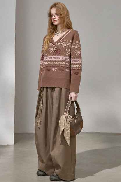 Fair Isle Bow Knit Top