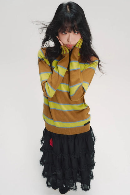 Color-Blocked Striped Knit Sweater