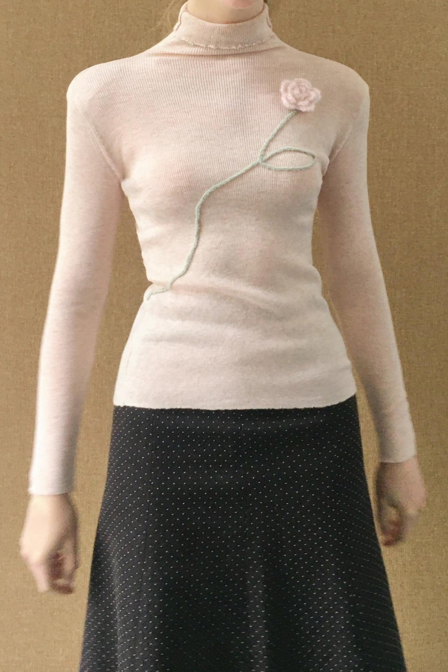 Three-Dimensional Floral Wool Top