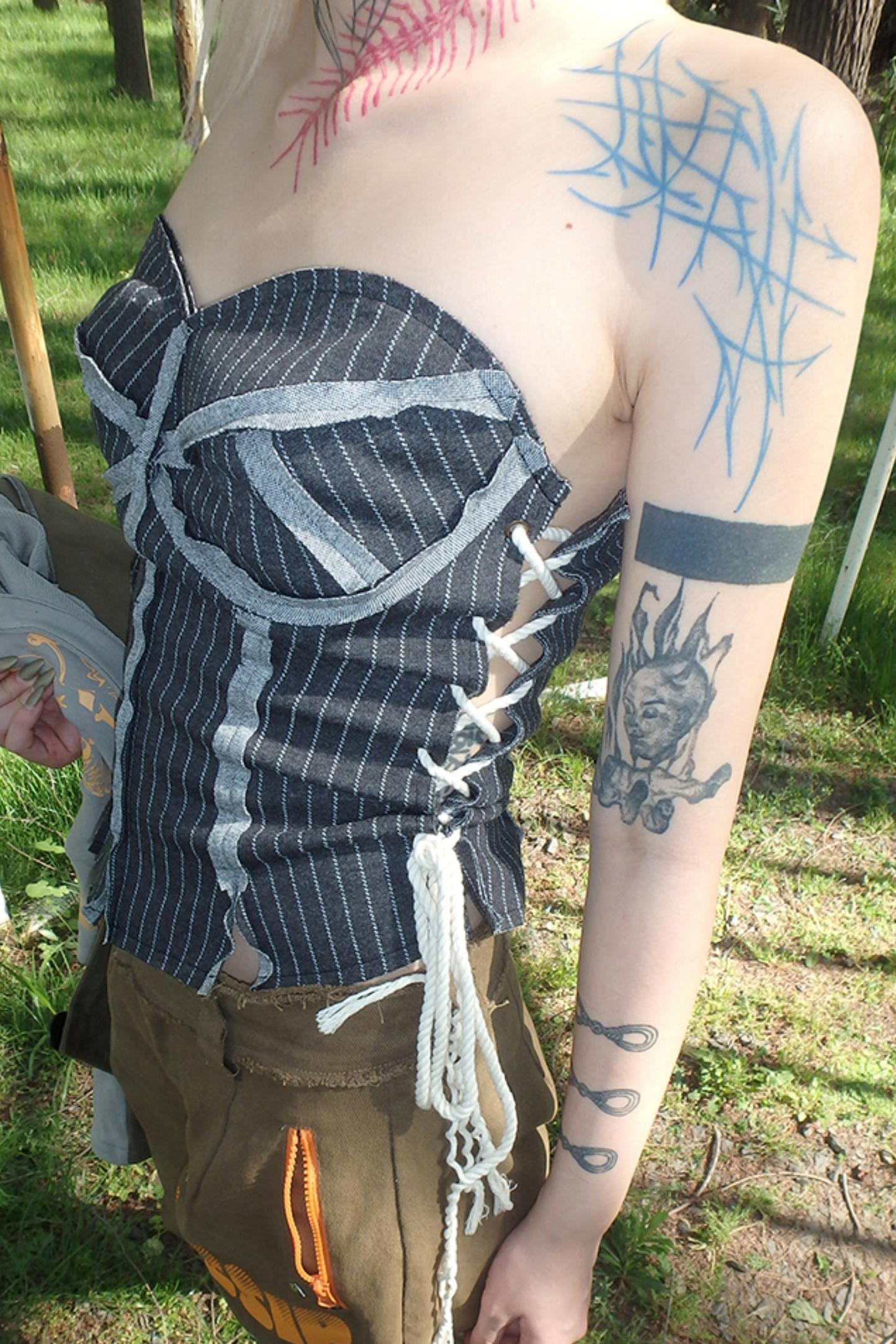 Illusion Stripe Drawstring Bustier Top