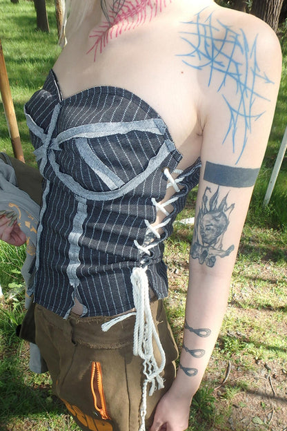 Illusion Stripe Drawstring Bustier Top