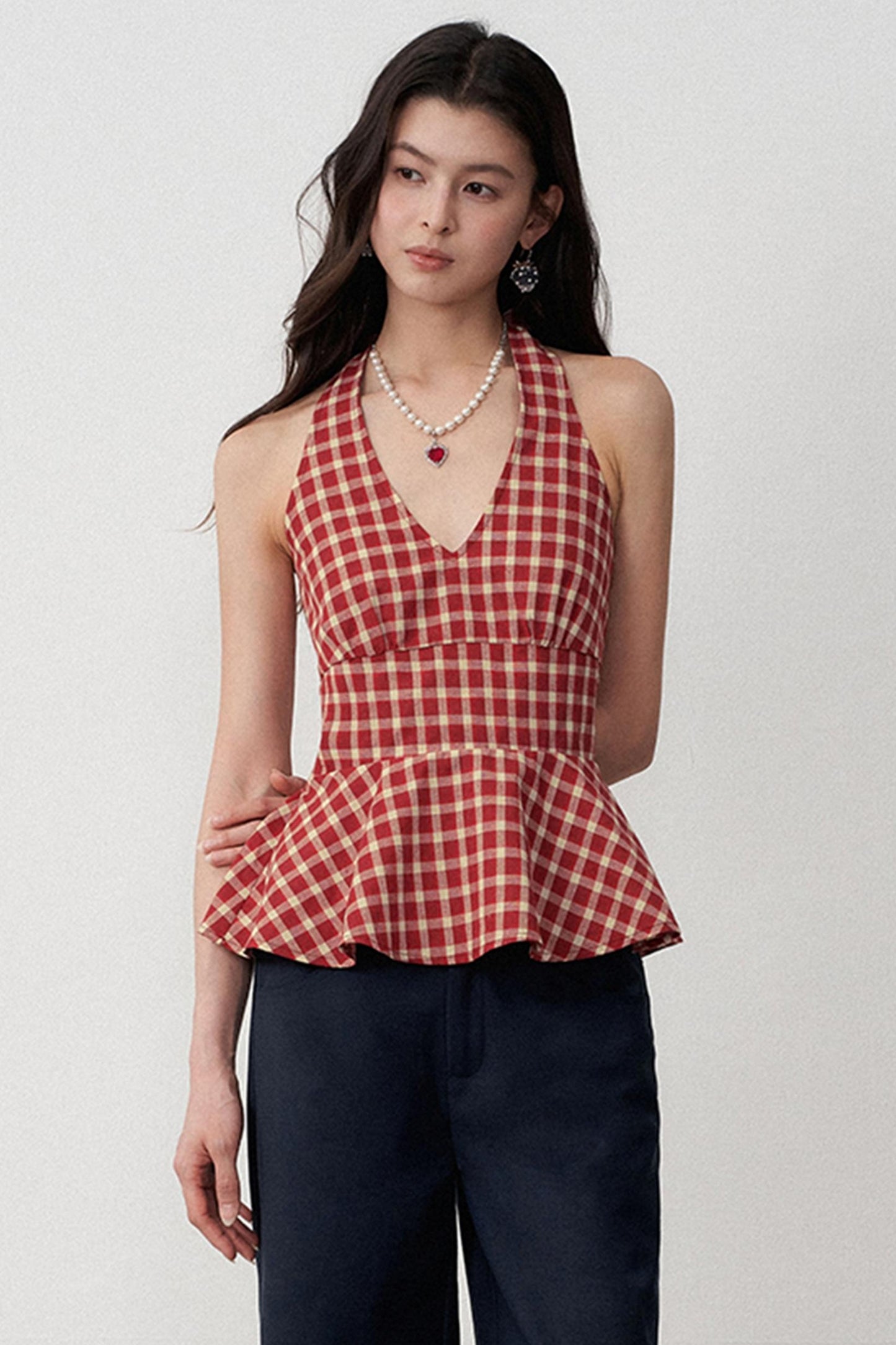 Resort Plaid V-Neck Halter Camisole