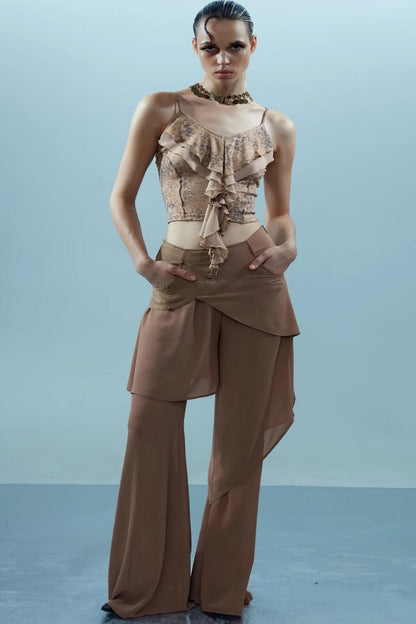 Layered Chiffon Windbreaker Pants