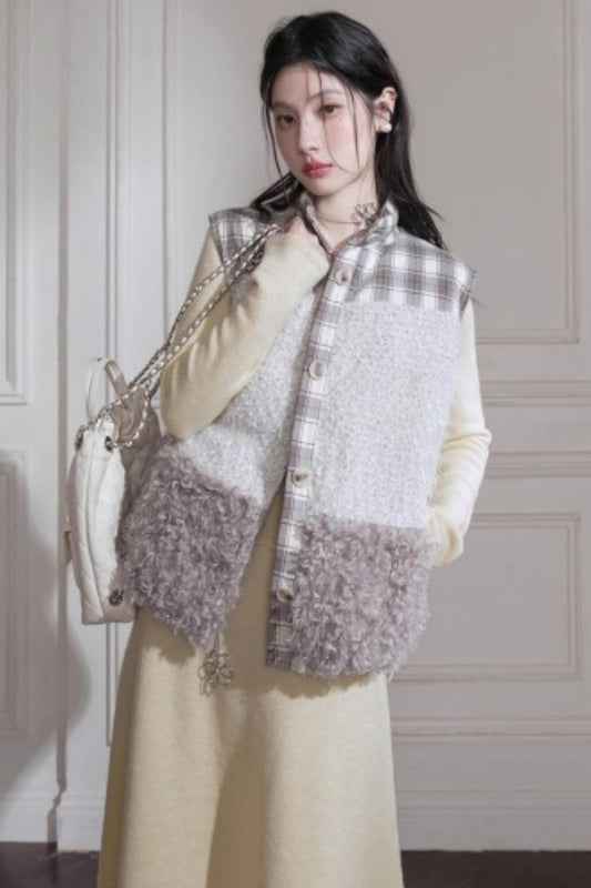 Plaid Lambswool Down Vest