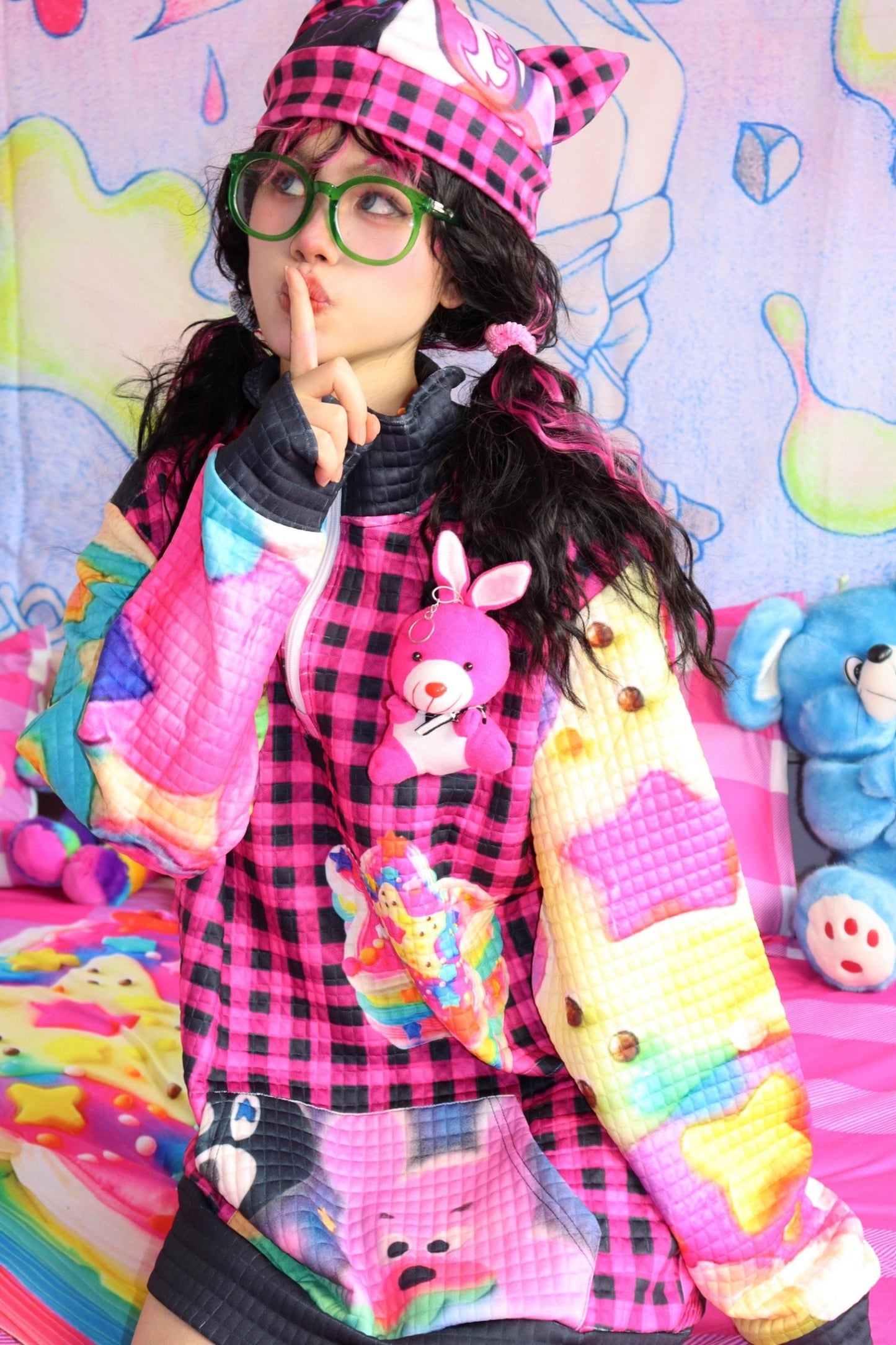 Leerroo Punk Print Cat Ear Hat