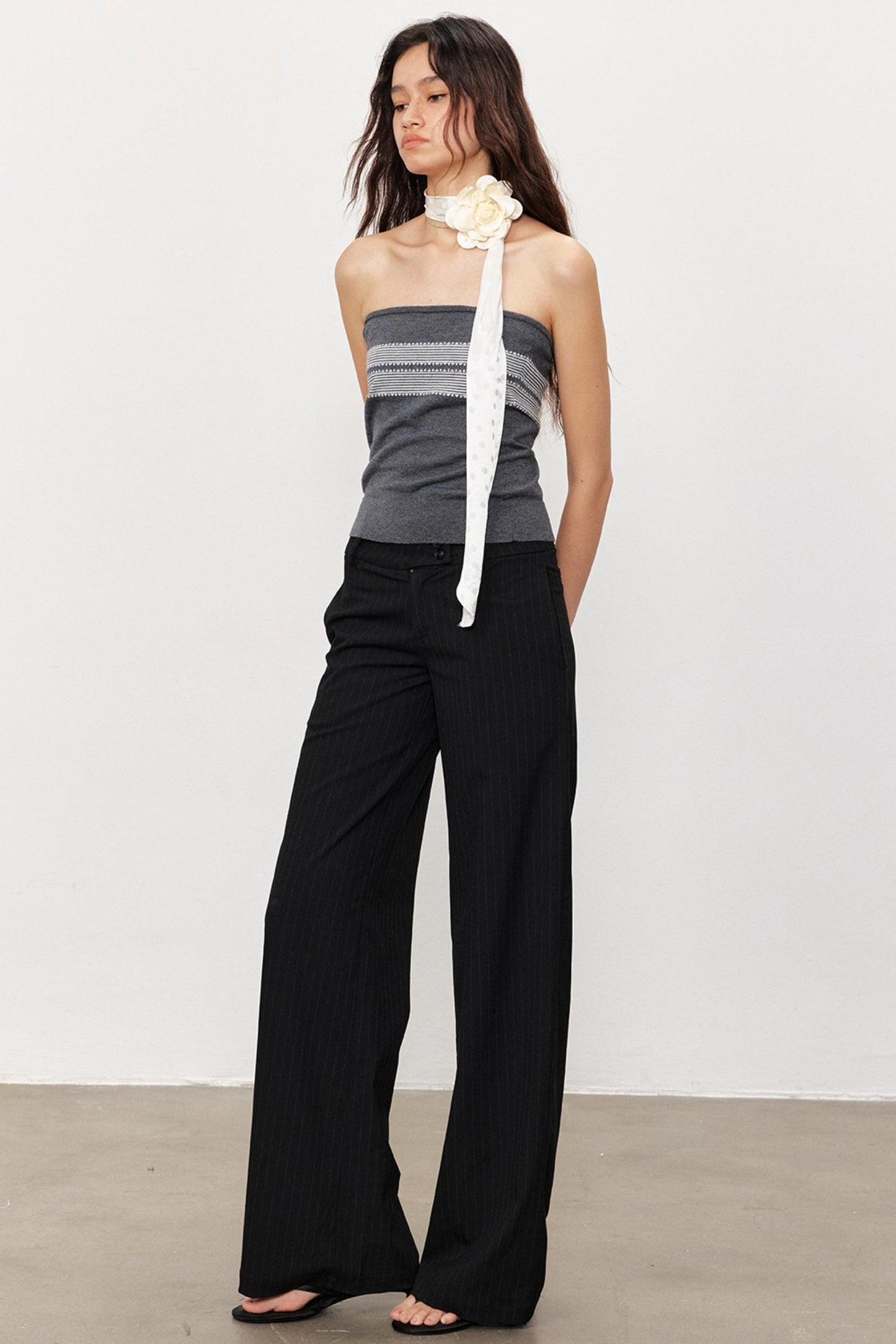 French Design Suspender Bandeau Slim Knit Top