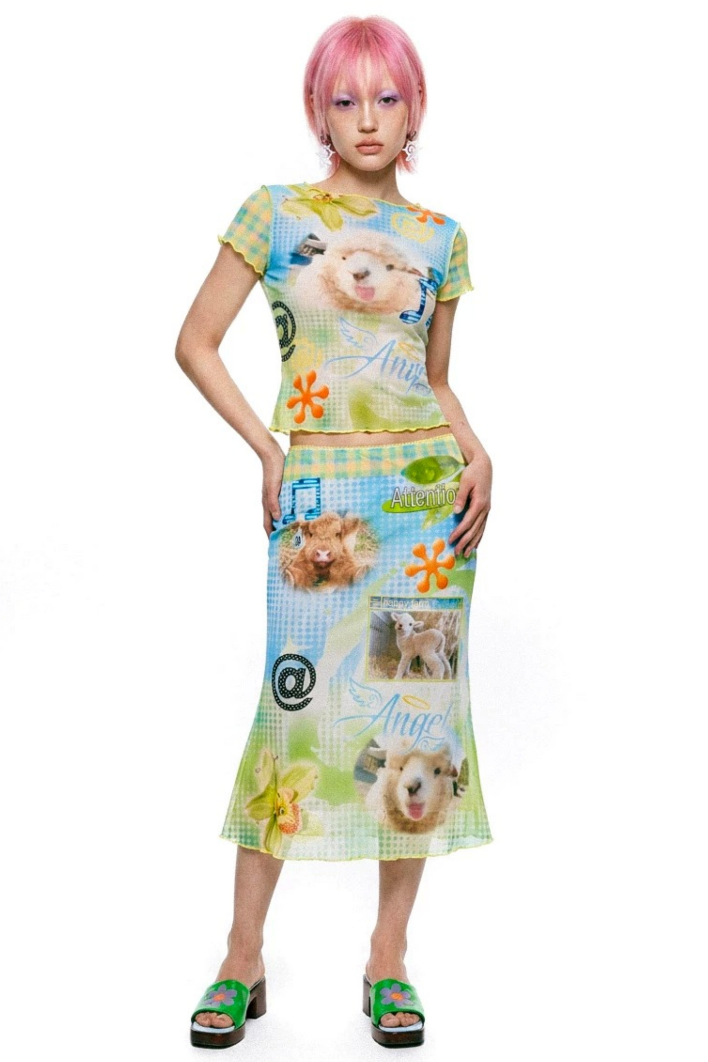 Retro Lamb Mesh Fishtail Skirt Set-Up