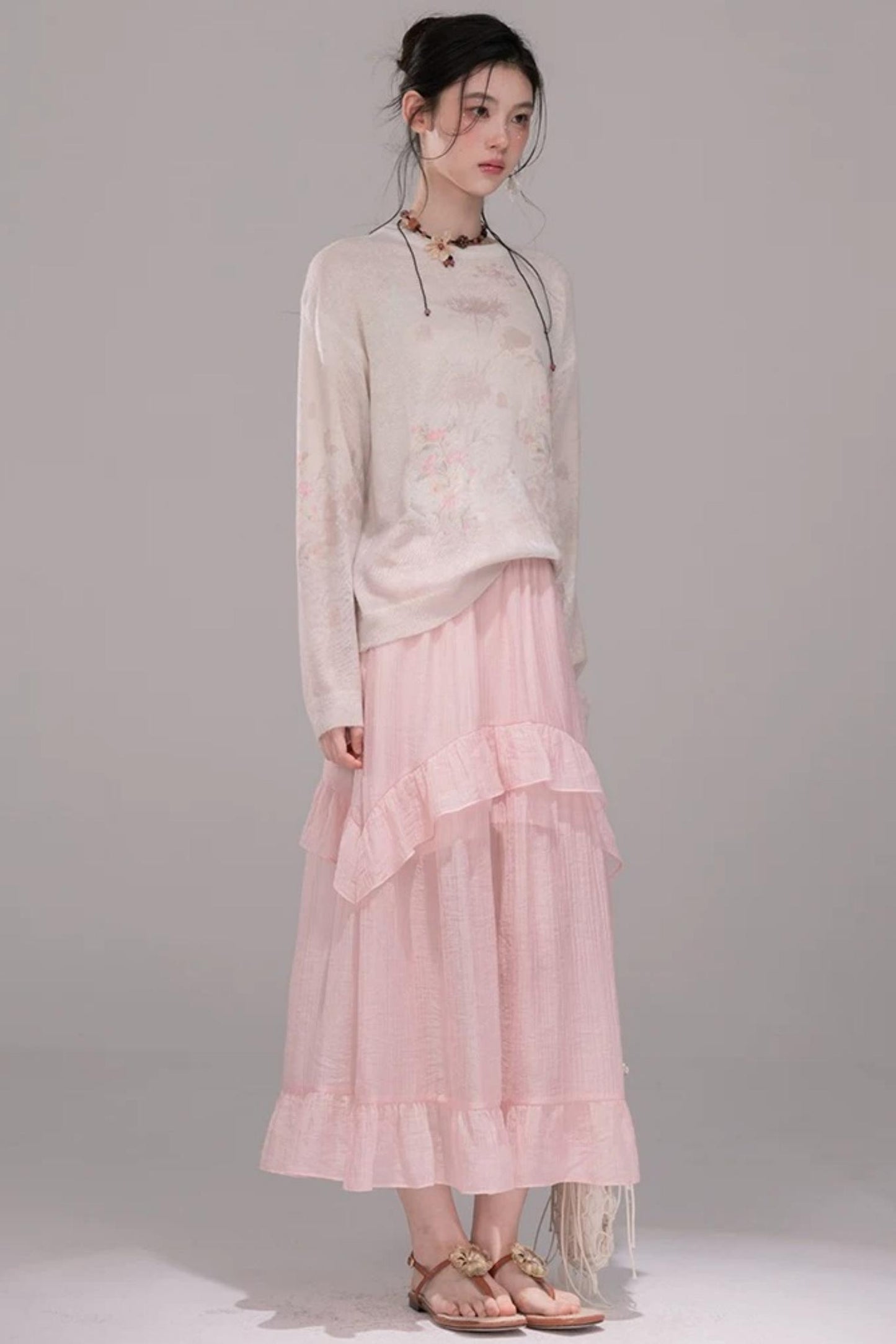 Pink Lyocell Pleated Skirt