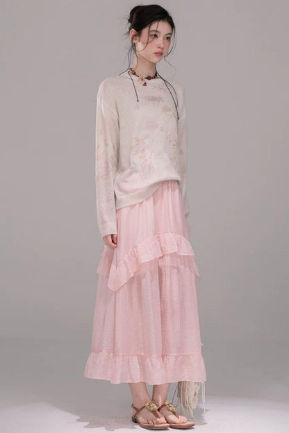 Pink Lyocell Pleated Skirt