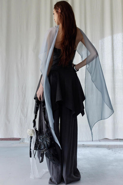 Lace Pleated Wide Leg Pants