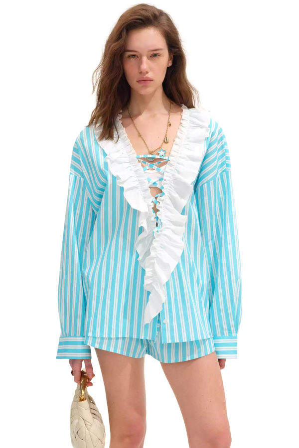 Sea Salt Blue Striped Shirt Set-Up