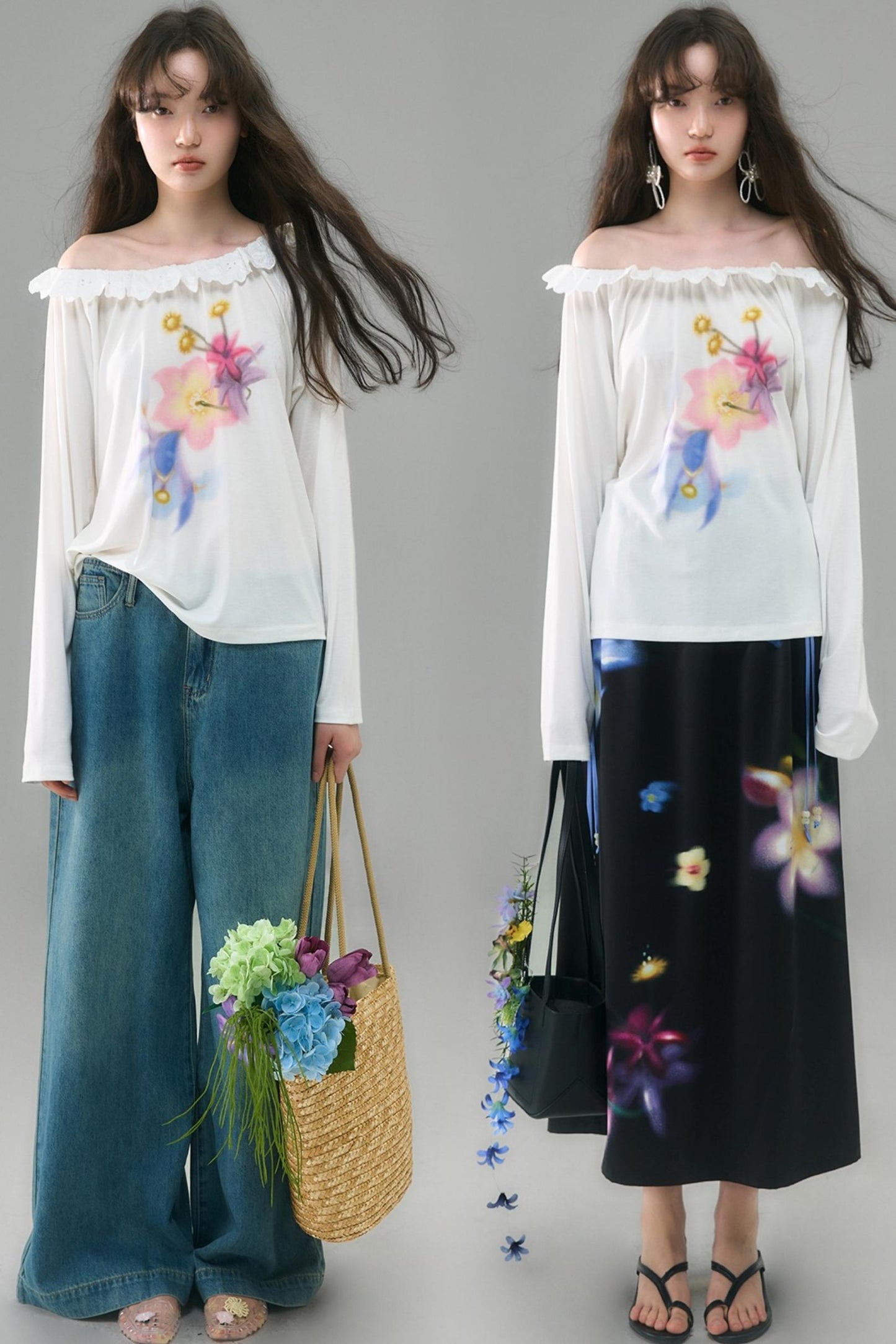 Slanted Shoulder Long-Sleeved Tencel Tee