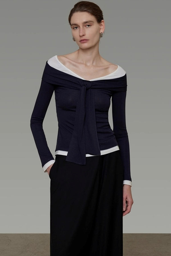 Contrasting One-Shoulder Knitwear