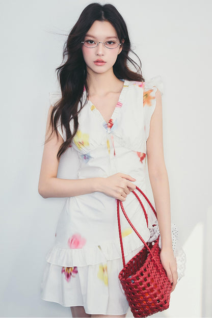 Floral V-Neck Ruffle Dress