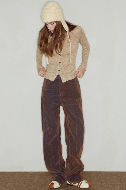 Heavy Washed Vintage Straight Jeans