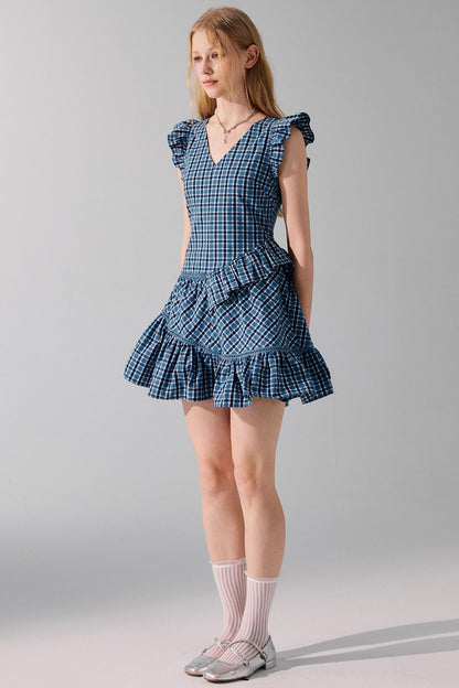 Plaid Fly Sleeve Dress