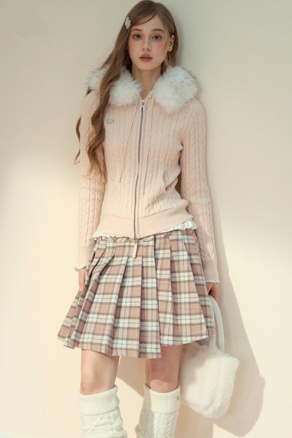 Fur Collar Detachable Knit Jacket