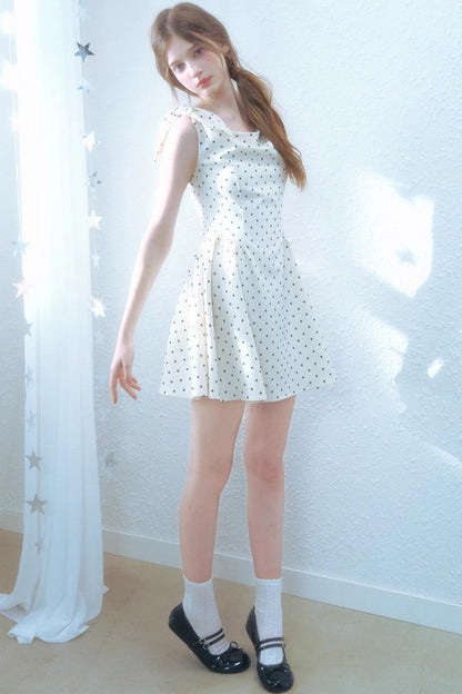 Beige Polka Dot Swing Dress