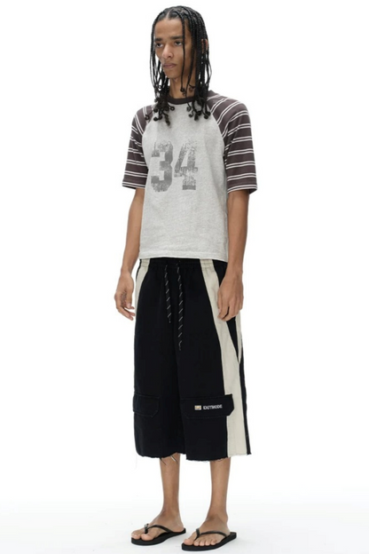 Washed Distressed Patchwork Shorts