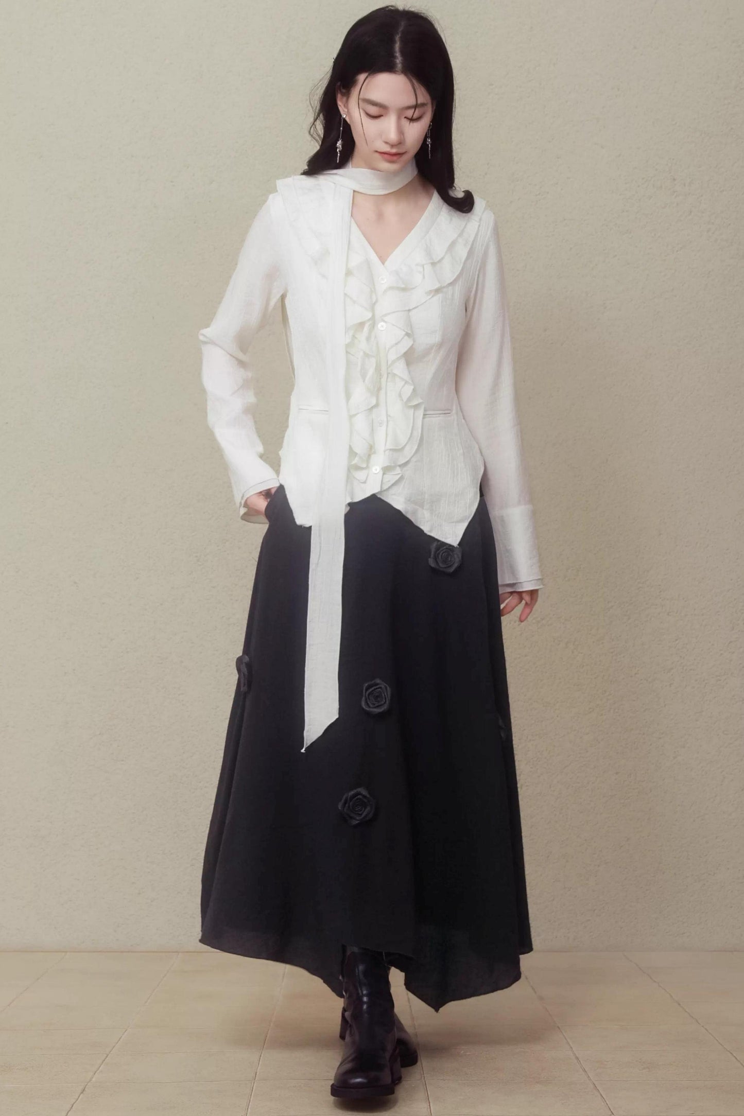 Night Black Floral Skirt