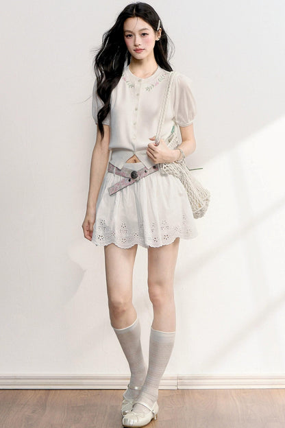 Embroidered Knit Cardigan Top Set-Up