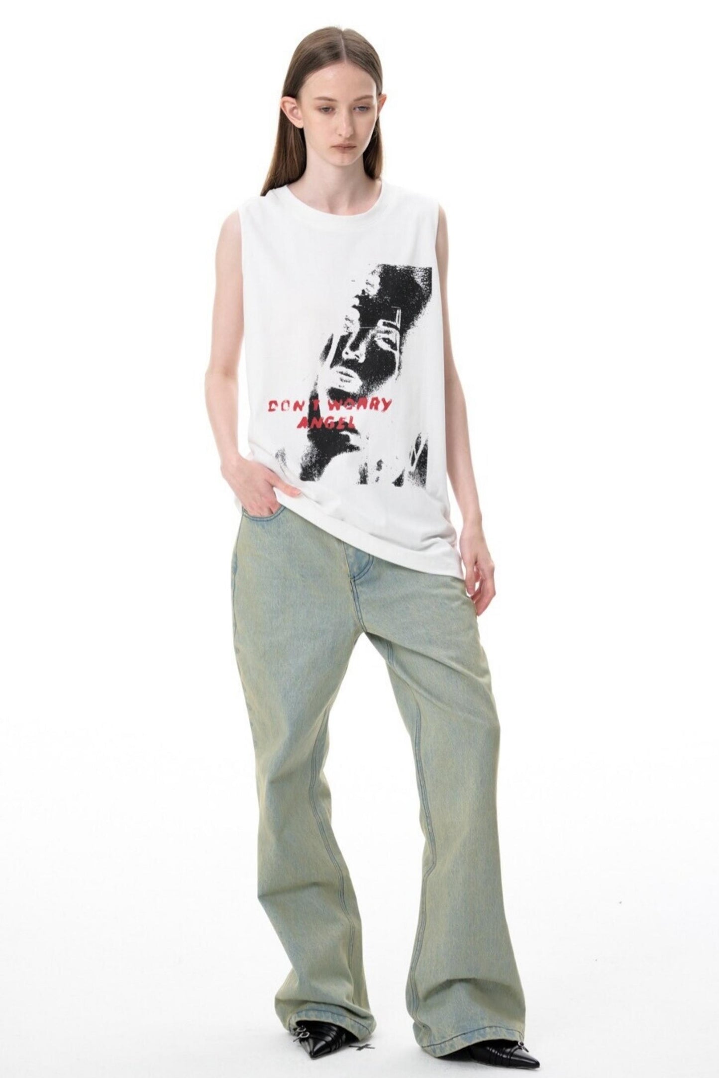 Aged Blue Wide Leg Jeans