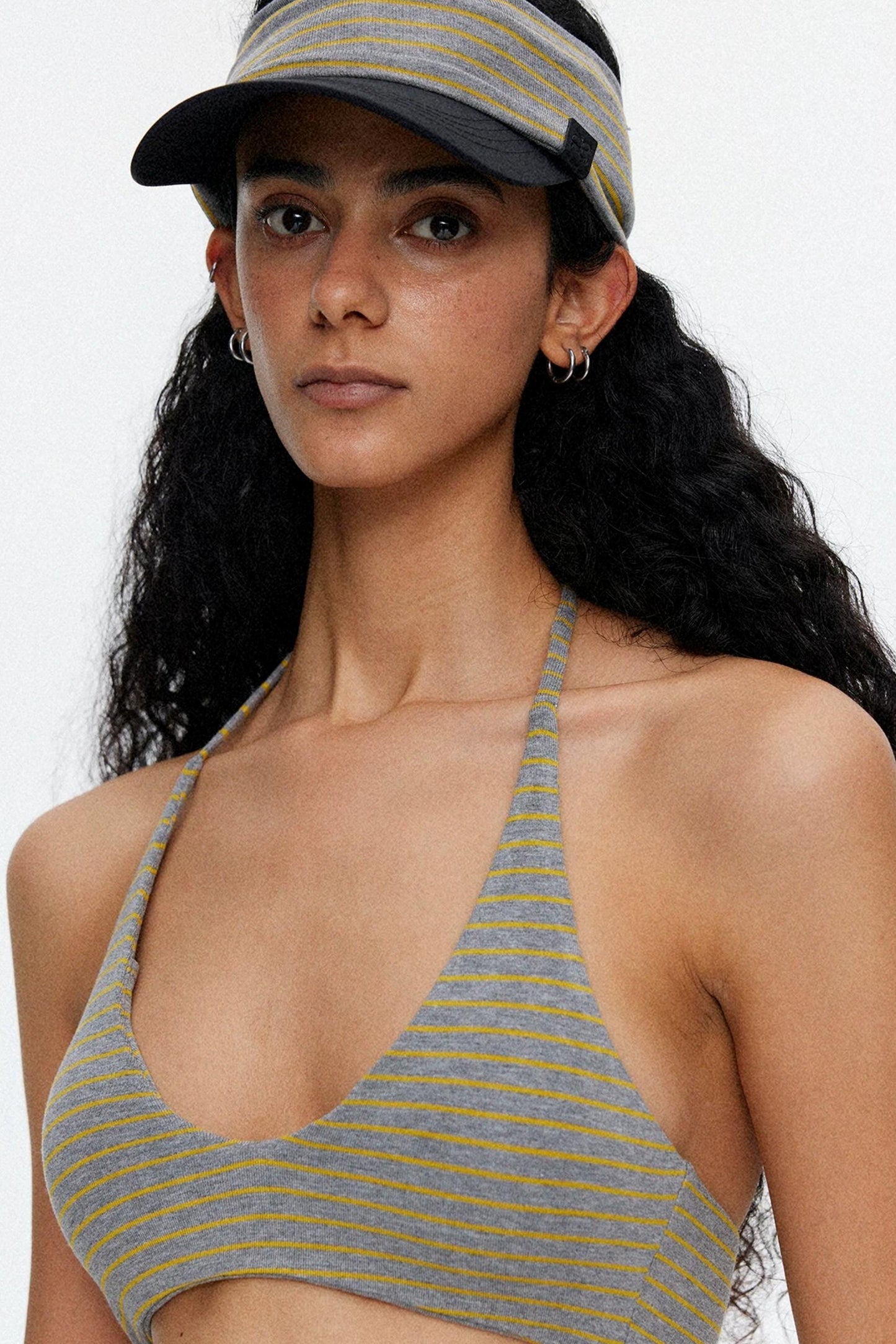 Lace-Up Striped Halter Bikini