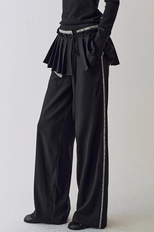 Pleated Wide-Leg Curtain Pants