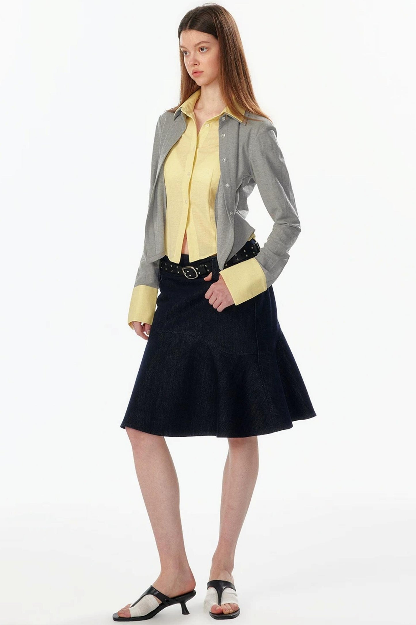 Color-Blocked Fake Two-Piece Shirt