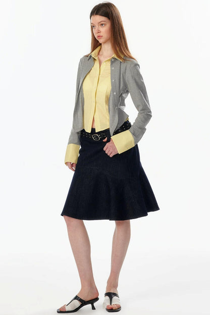 Color-Blocked Fake Two-Piece Shirt