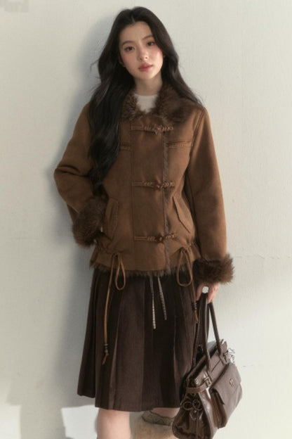 Retro Brown Suede Embroidered Jacket