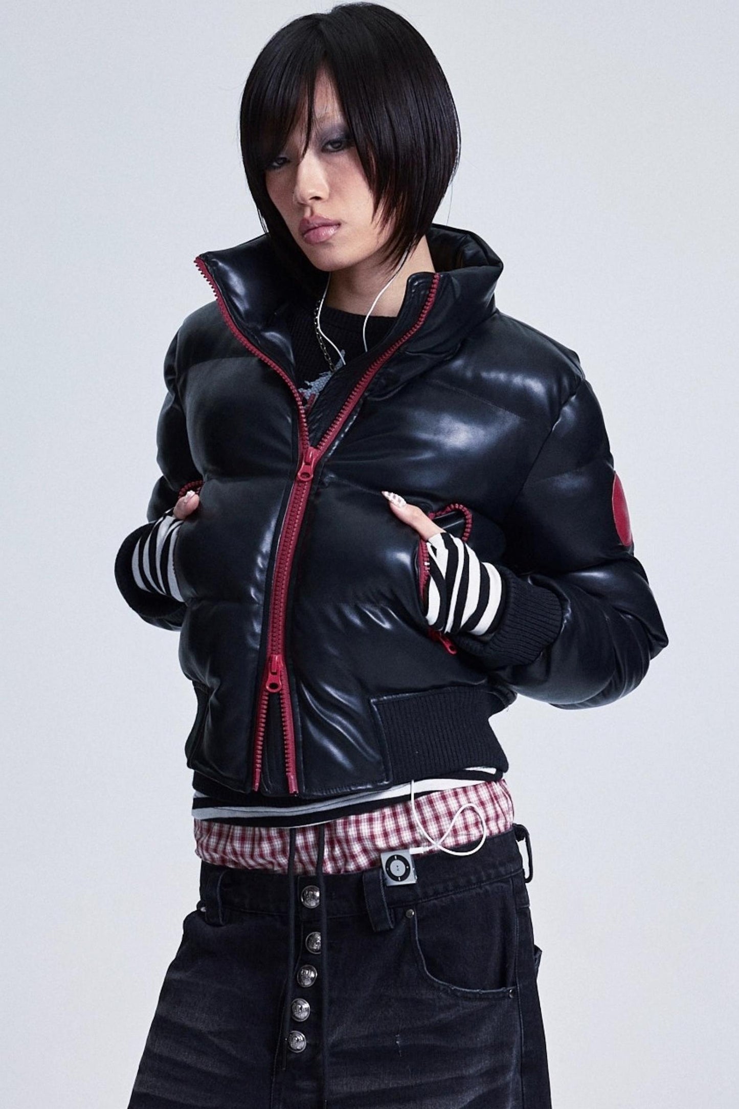 Patchwork Leather Fur Collar Jacket