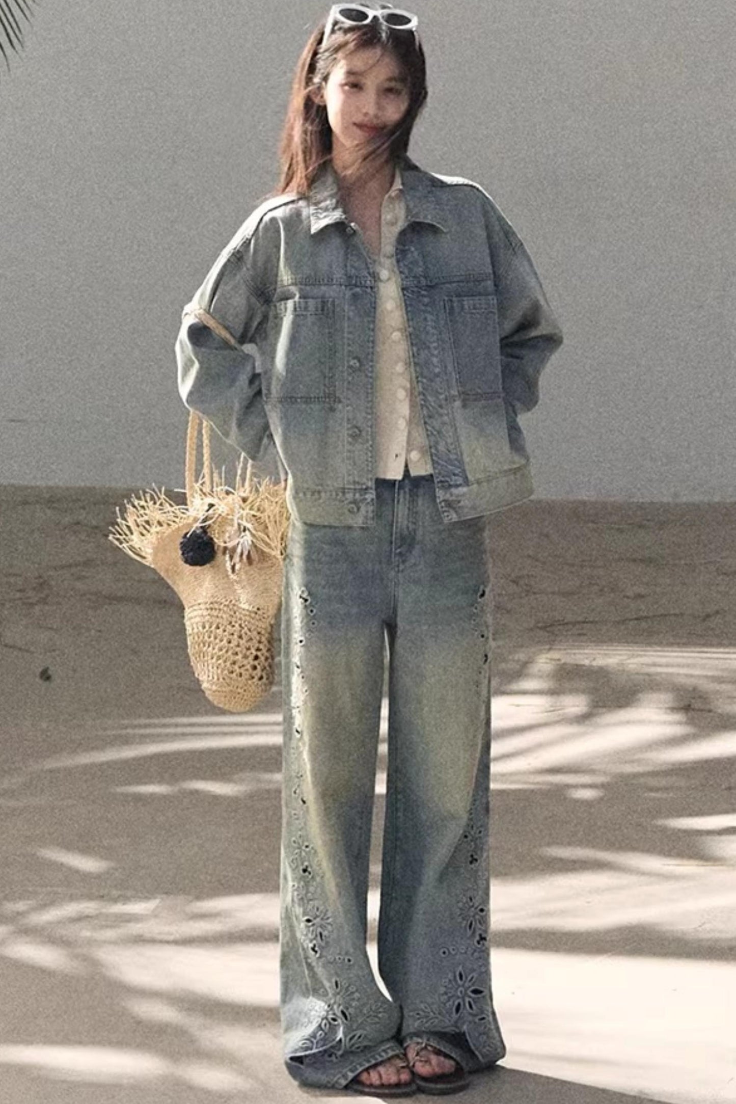 Hazy Sea Retro Denim Jacket