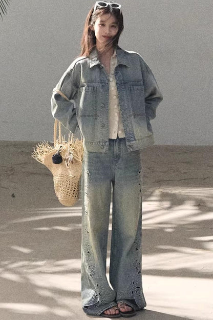Hazy Sea Retro Denim Jacket