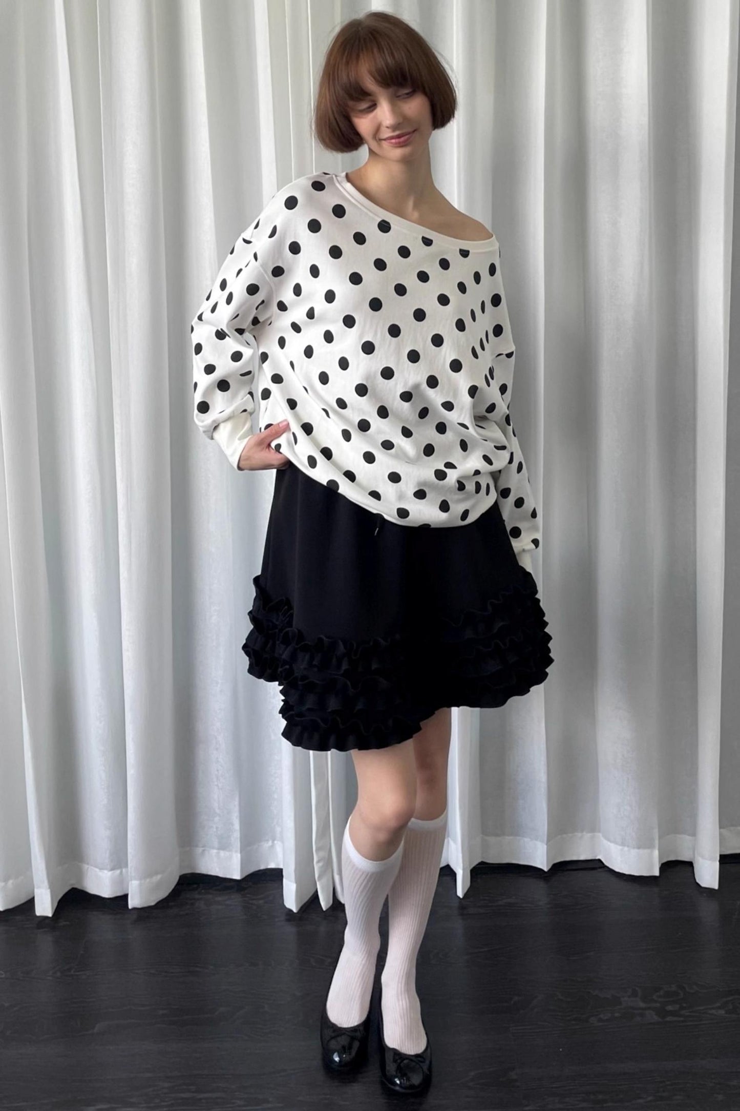 Versatile Polka Dot Crew Neck Sweatshirt