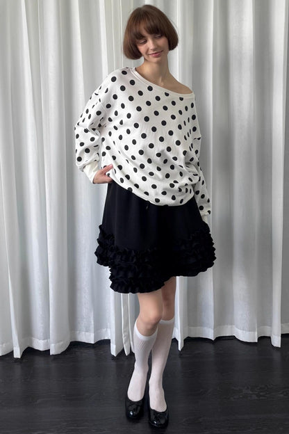 Versatile Polka Dot Crew Neck Sweatshirt