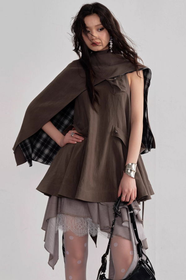 Earth-Toned Cape Dress