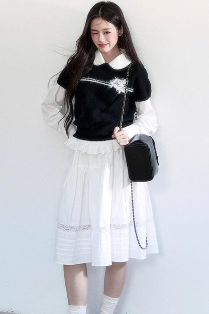 Flower Knitted Short-Sleeved Top