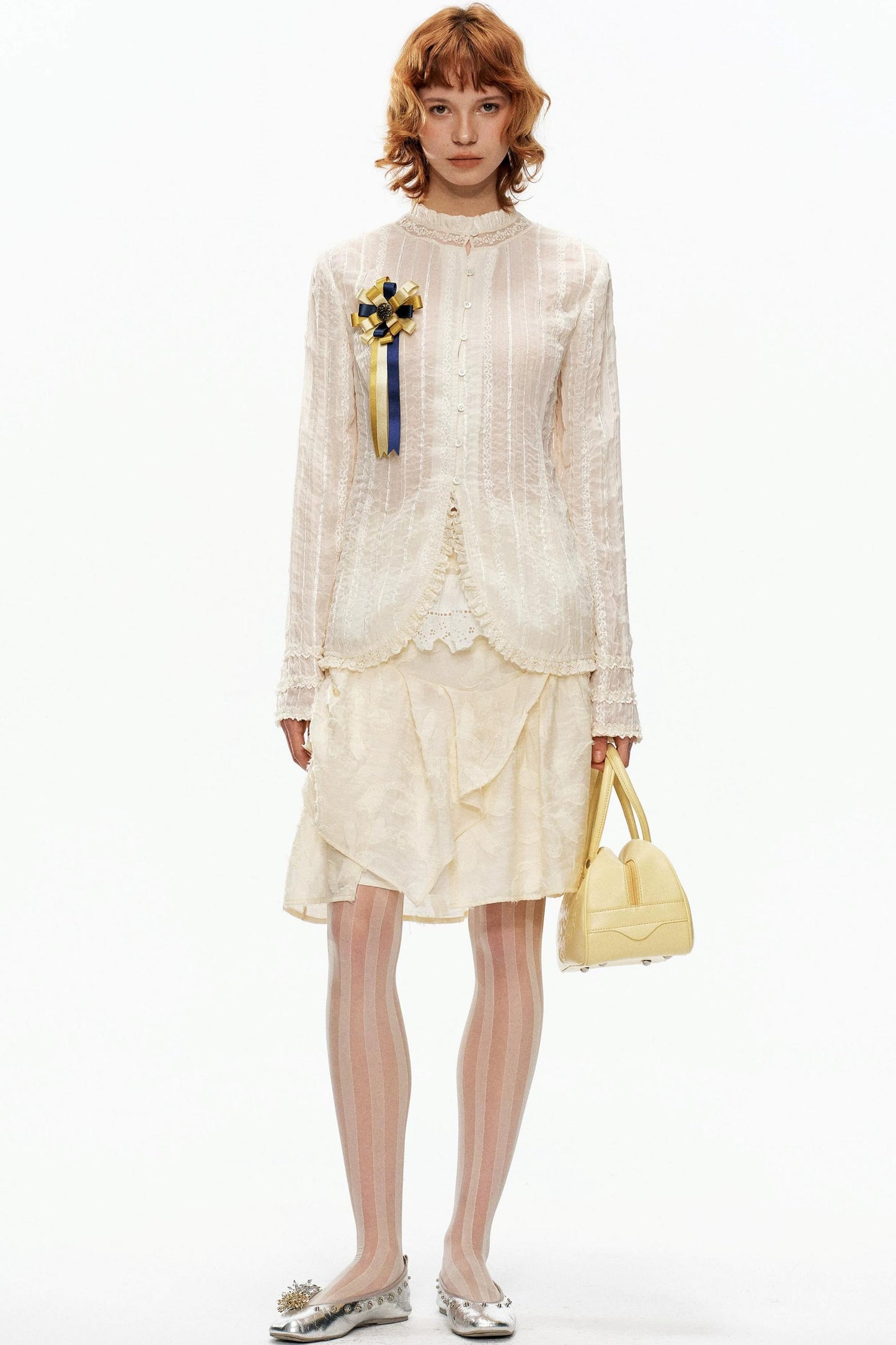 Beige Jacquard Asymmetrical Skirt