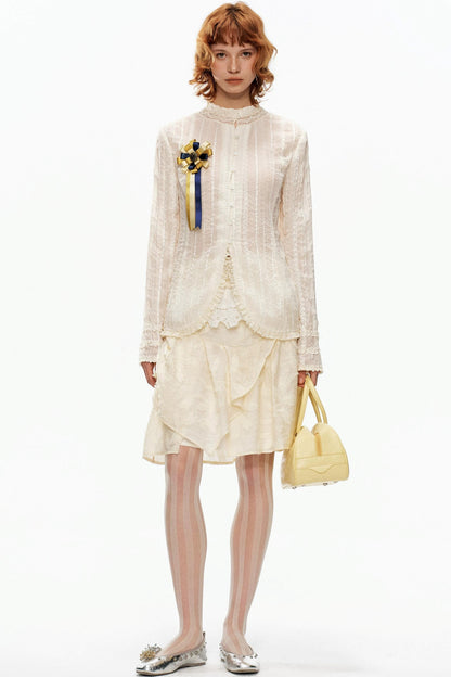 Beige Jacquard Asymmetrical Skirt