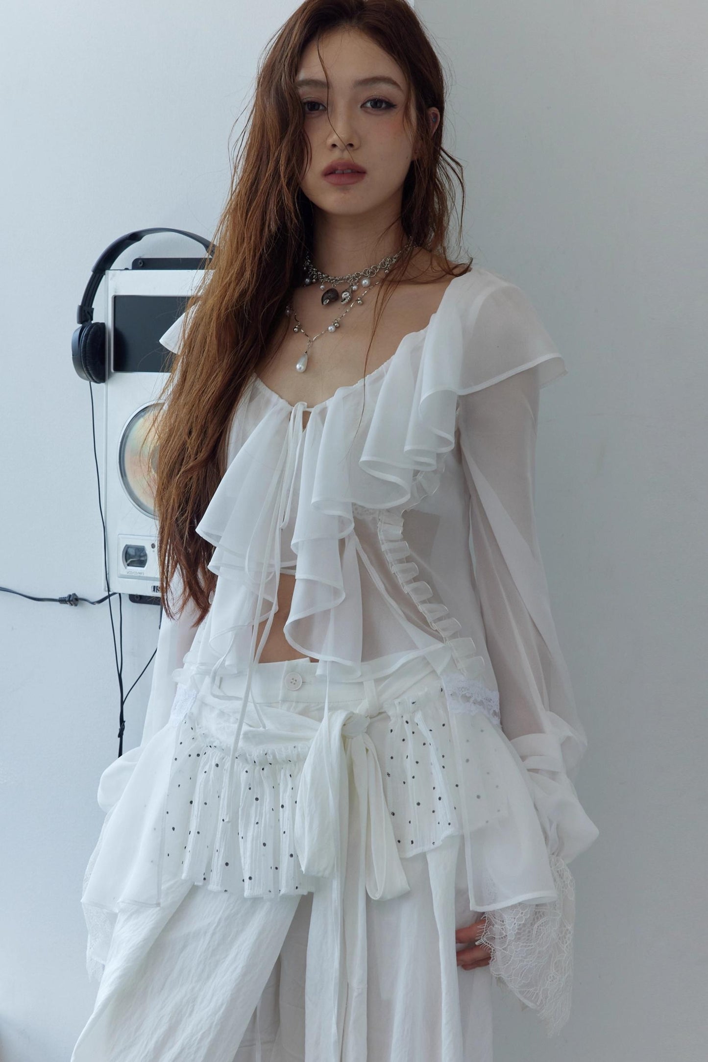 White Dream Sheer Ruffled Blouse
