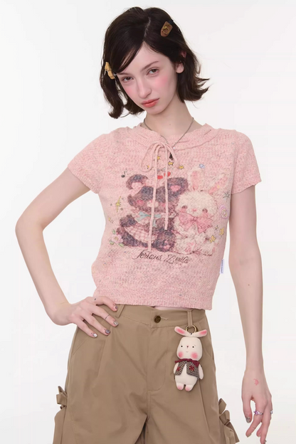 Retro Pink Bear and Rabbit Top