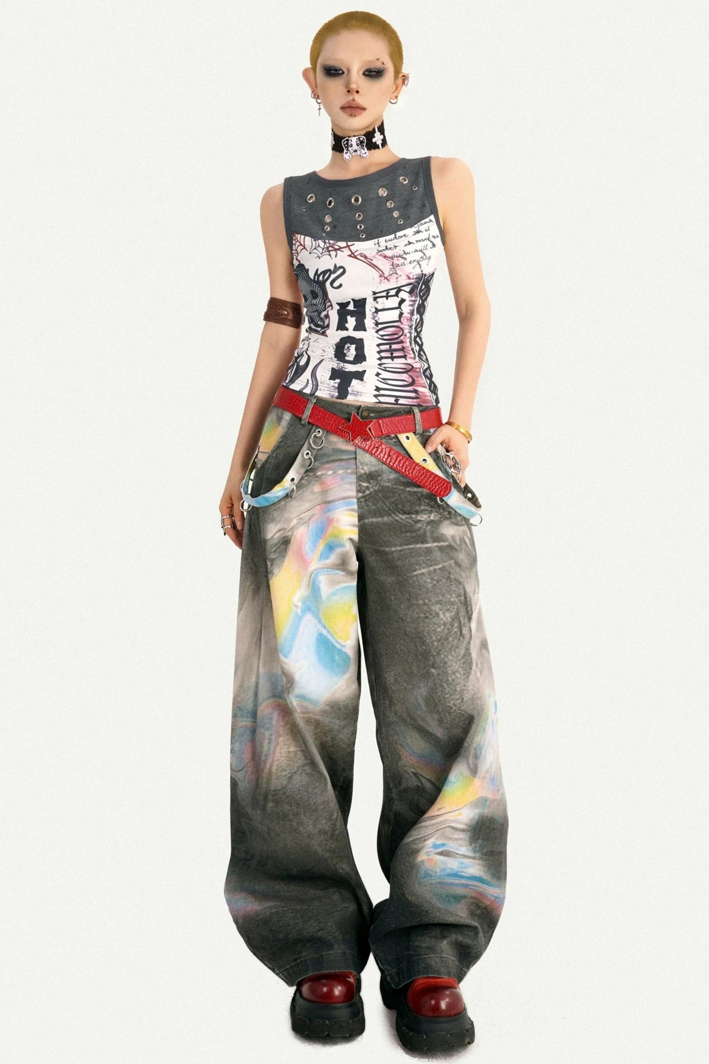 Graffiti Print Patchwork Top