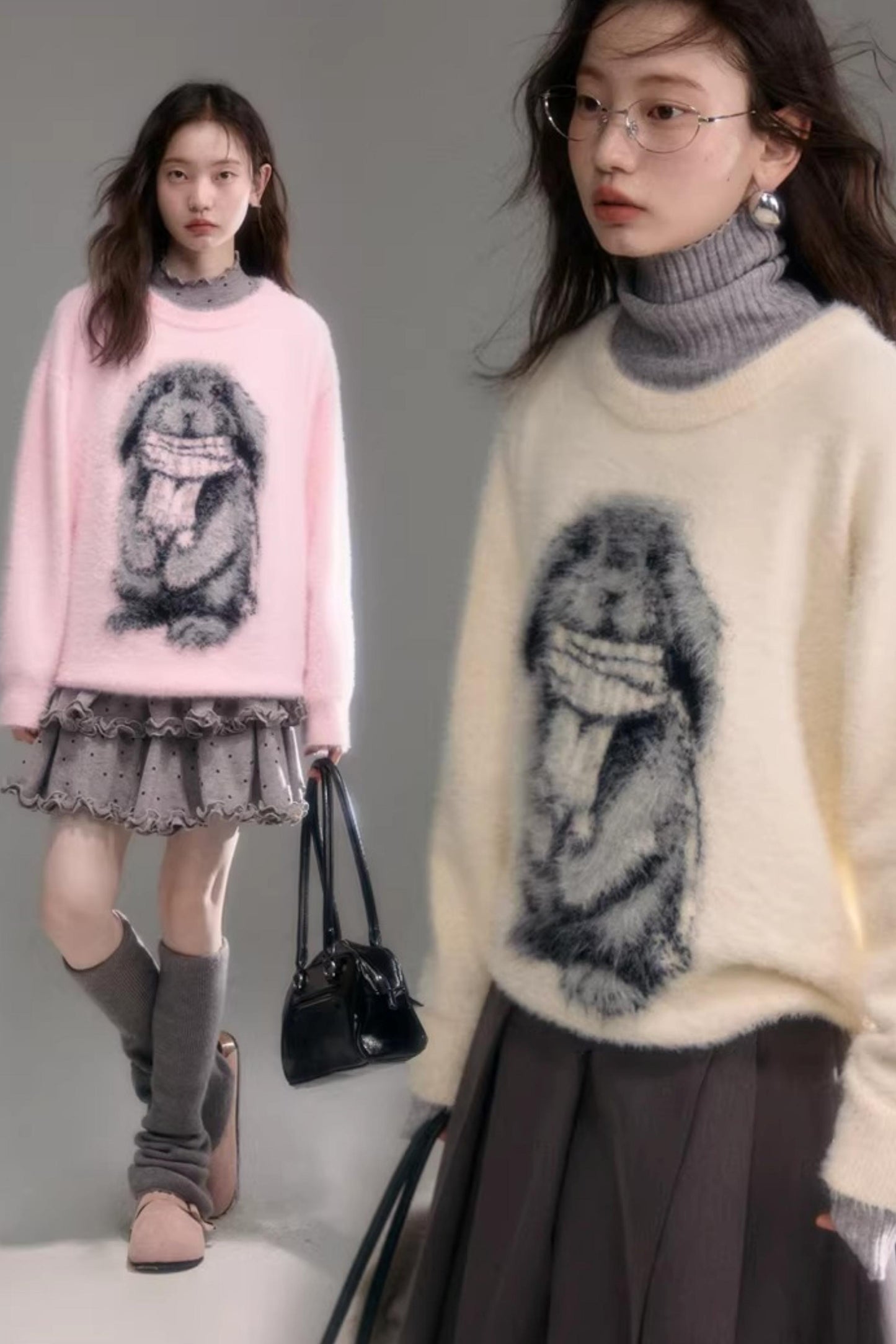Color-Blocked Rabbit Jacquard Sweater