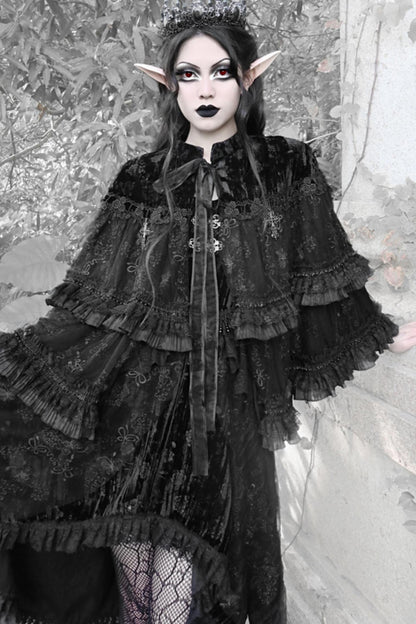 Gothic Dark Pattern Velvet Lace Cape