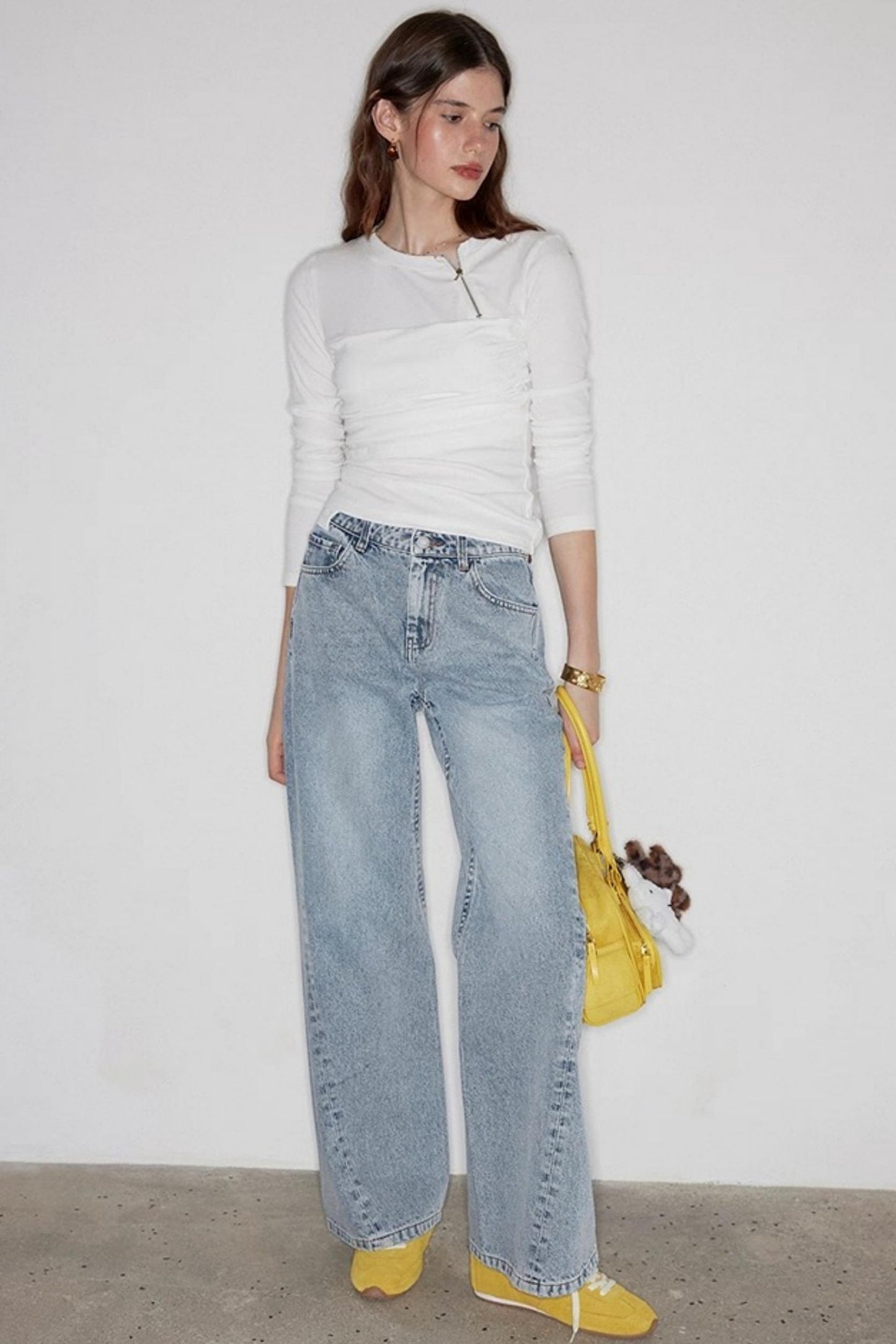 Distressed Lace Waist Loose Jeans