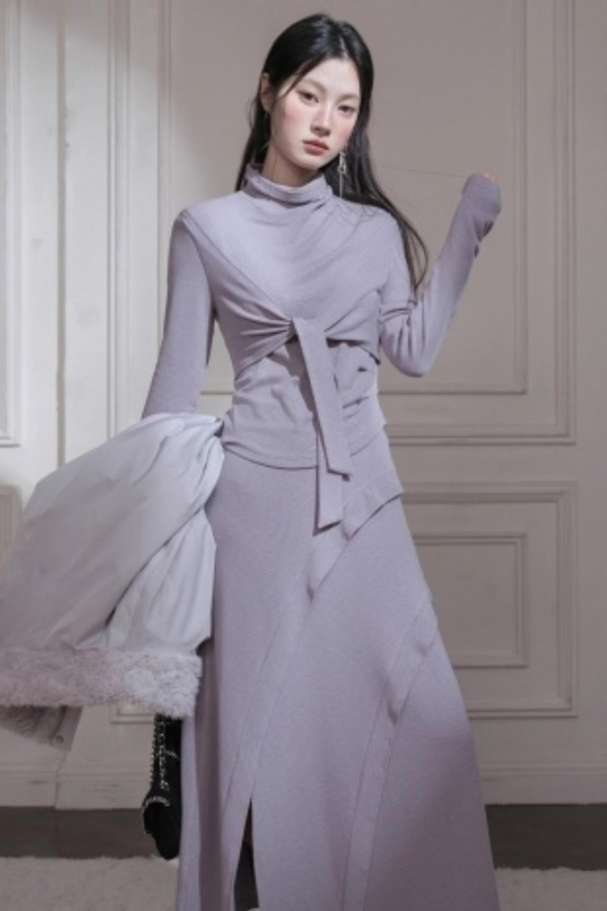 Gray Taro Tie-Dye Top Skirt Set