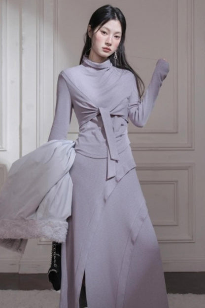 Gray Taro Tie-Dye Top Skirt Set